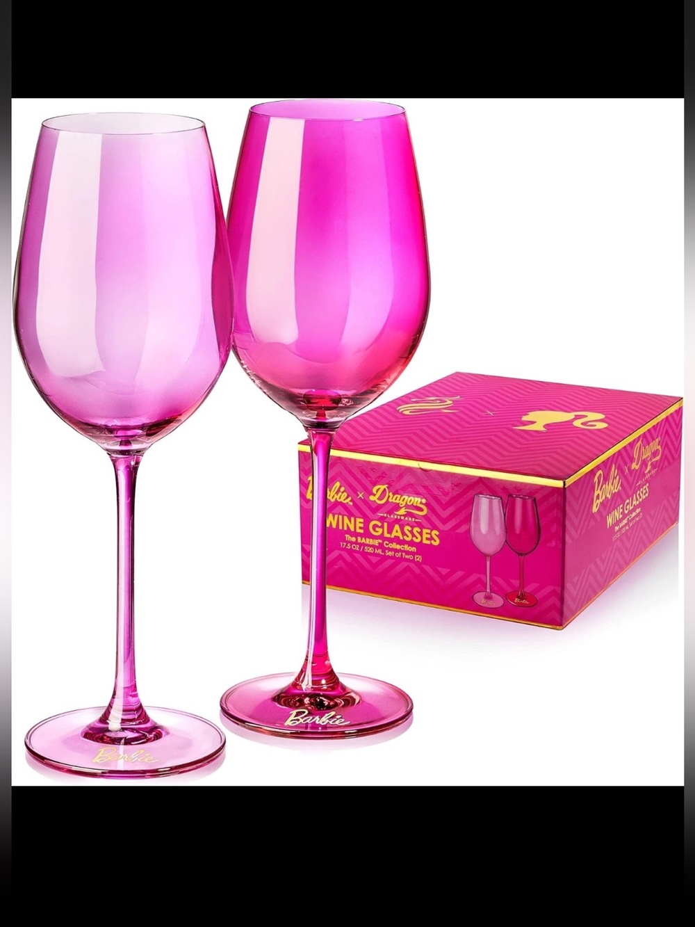 Barbie x dragon Hot Pink Wine Glasses with Gift Box